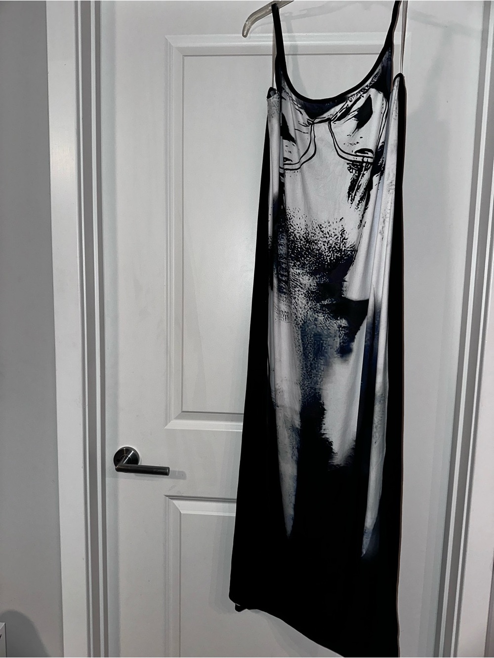 Black and White Slip Maxi Dress with Abstract Print (New)